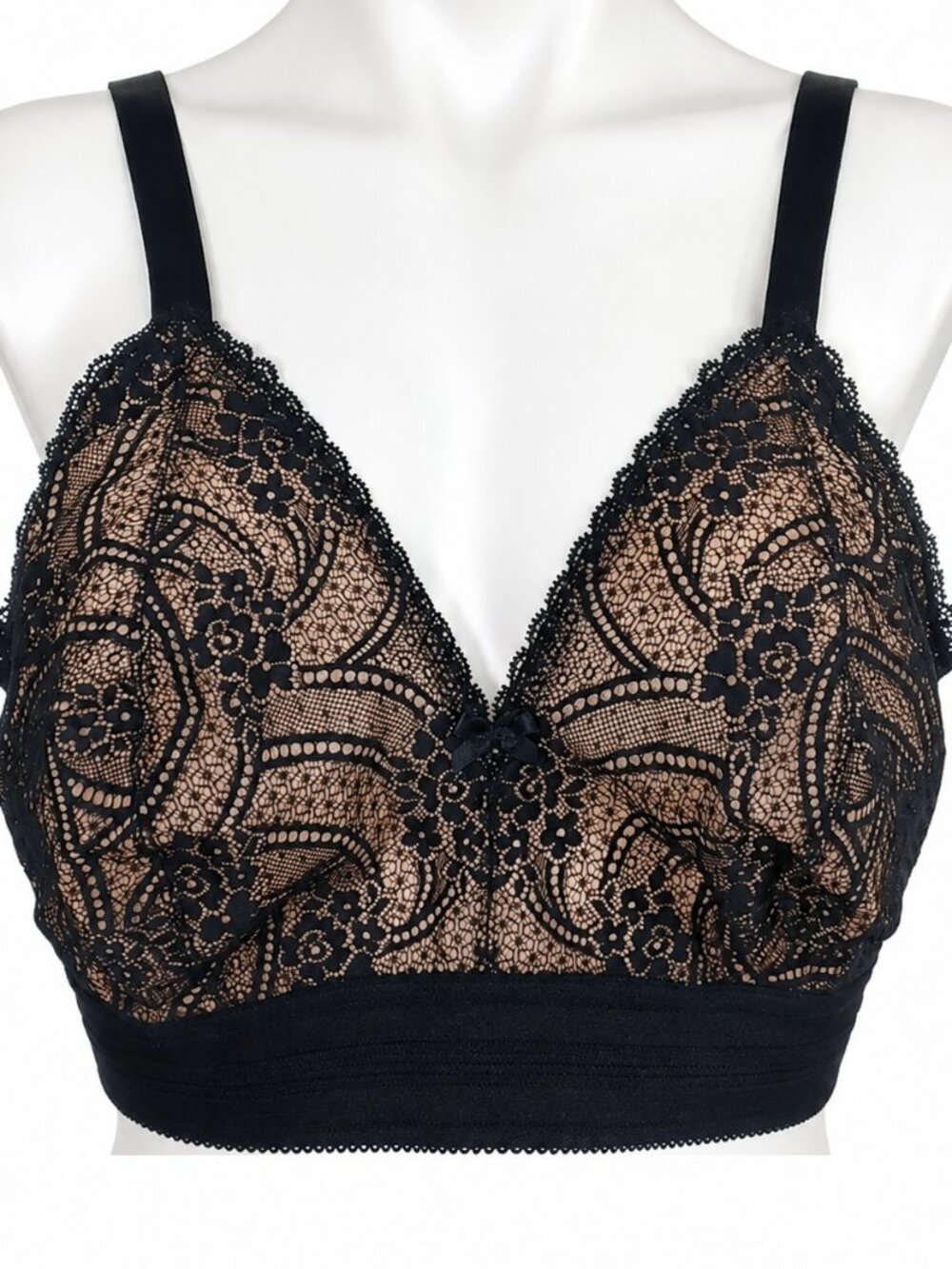 New 42D black bra. GLAMORISE wireFREE black lace bra with tan/flesh tone lining